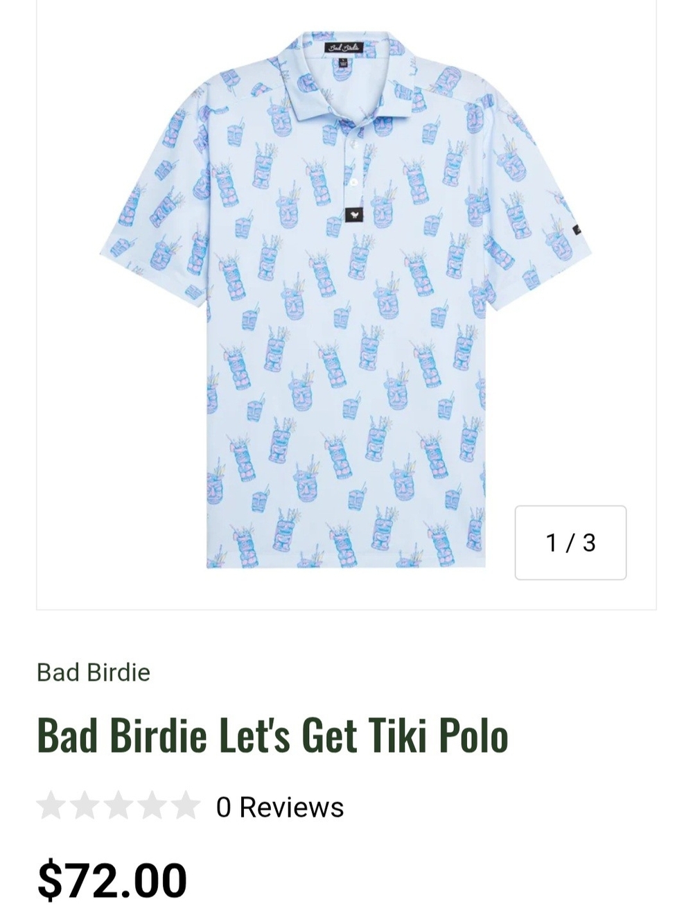 Bad Birdie Let’s Get Tiki Polo Golf Shirt in Light Blue. Size Large